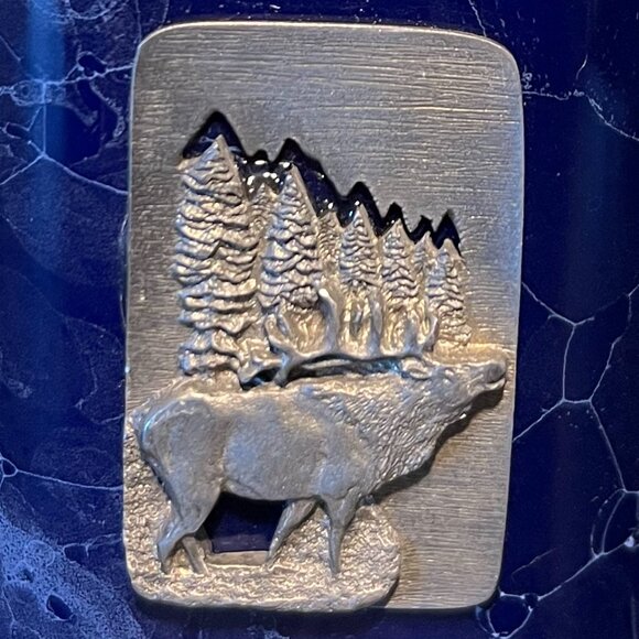 Cobalt Blue Bubble Glaze Marbleized Mug ~ Pewter Medallion w/ Moose  ~ LINYI - Picture 2 of 13